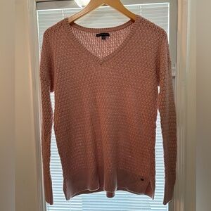 American Eagle Outfitters Pink V-Neck Sweater with Geometric Knit